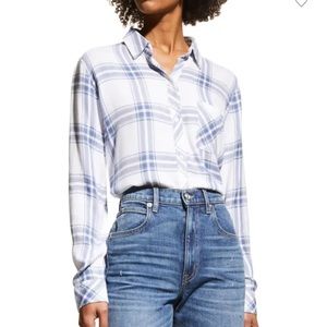 Rails White and Blue Plaid Button-Down Shirt